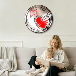 Wall mirror with drawn hearts - "i love you mom" inscription - round mirrors - handmade coloured mirrors
