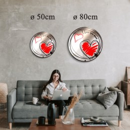 Wall mirror with drawn hearts - "i love you mom" inscription - round mirrors - handmade coloured mirrors