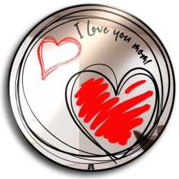 Wall mirror with drawn hearts - "i love you mom" inscription - round mirrors - handmade coloured mirrors