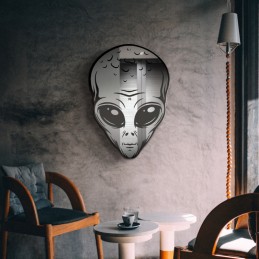 specchio da parete a forma di alieno grigio - specchio extraterrestre - vetro intagliato