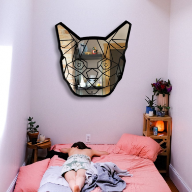 cat-shaped wall mirror - animal mirrors - carved glass