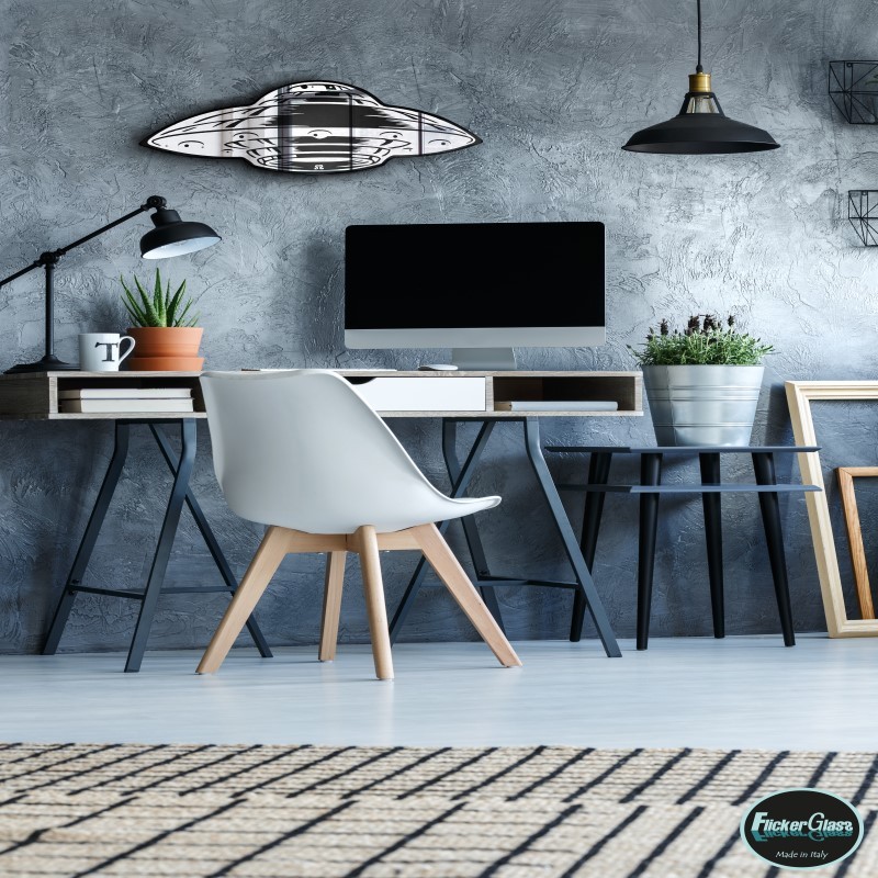 UFO wall mirror, glass shaped like an alien flying saucer