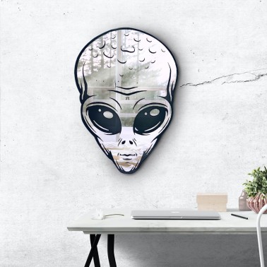 grey alien-shaped wall mirror - extraterrestrial mirror - carved glass