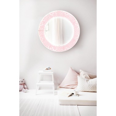 specchio circolare da parete Camarotto decorazioni rosa con led