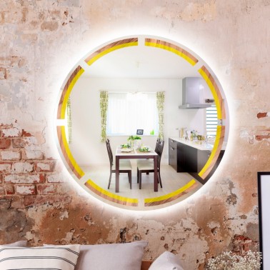 Circular wall mirror Toulipier yellow + led