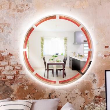 Circular wall mirror Toulipier red + led