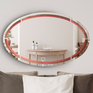 wall mirror toulipier, oval, horizontal, with wood inlays