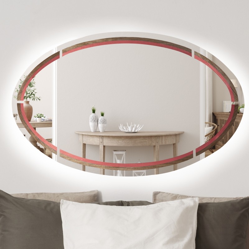 wall mirror toulipier, oval, horizontal, with wood inlays