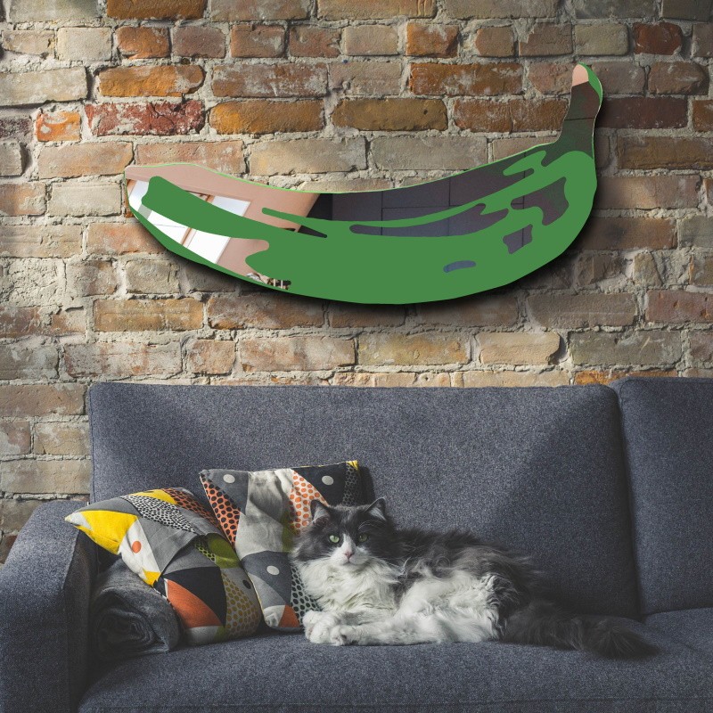 banana-shaped wall mirror - carved glass - pop mirror