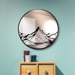 Round mirror with pond and mountains design - round wall mirror