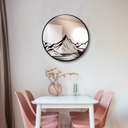 Round mirror with pond and mountains design - round wall mirror