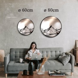 Round mirror with pond and mountains design - round wall mirror