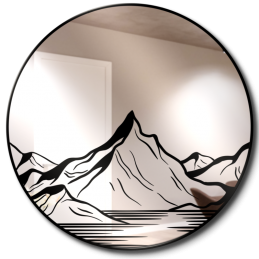 Round mirror with pond and mountains design - round wall mirror