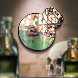 Decorative mirror poison bottle with black skull